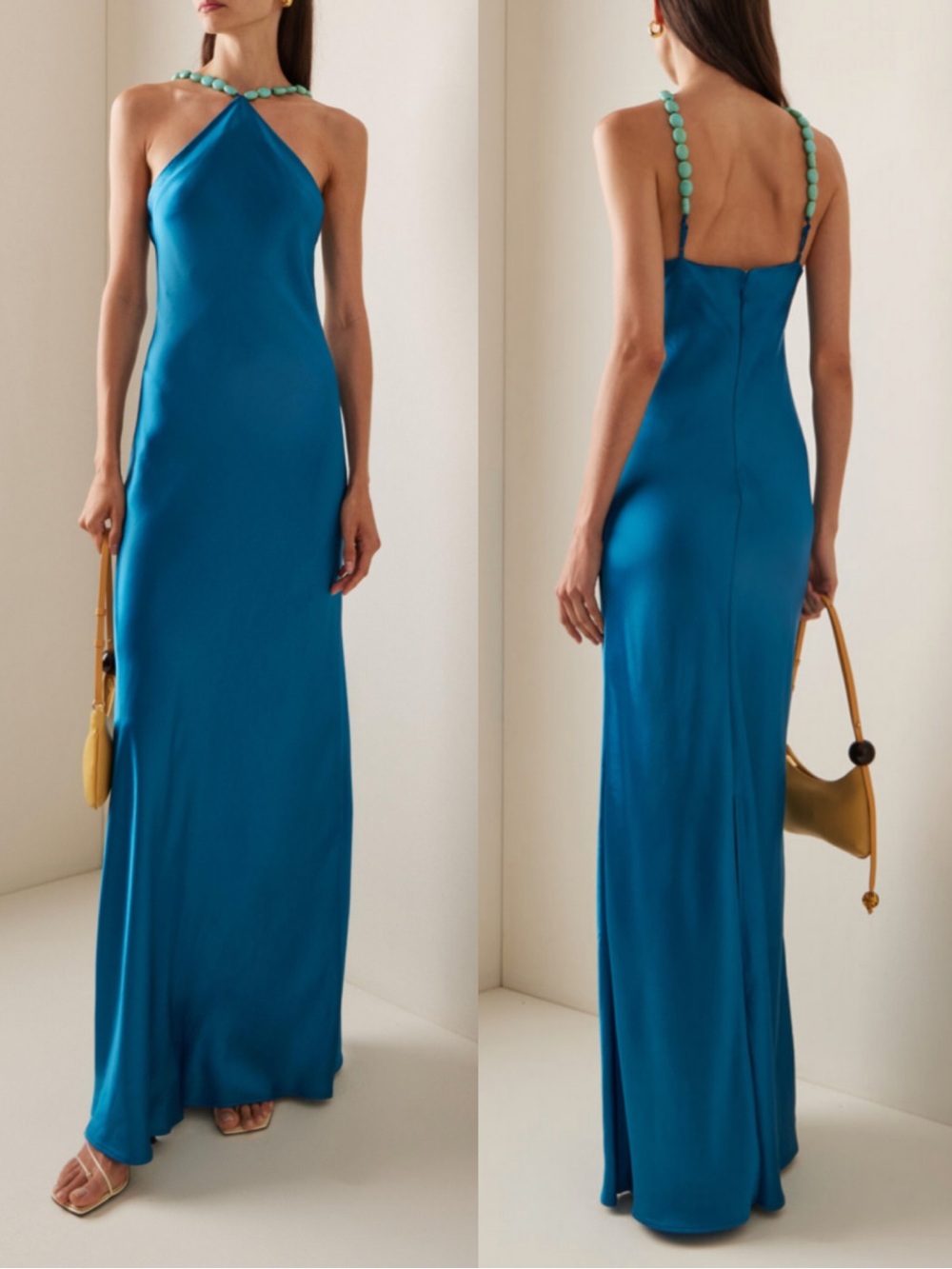STAUD Cadence Turquoise Blue Maxi Dress with Beaded Straps Size 0